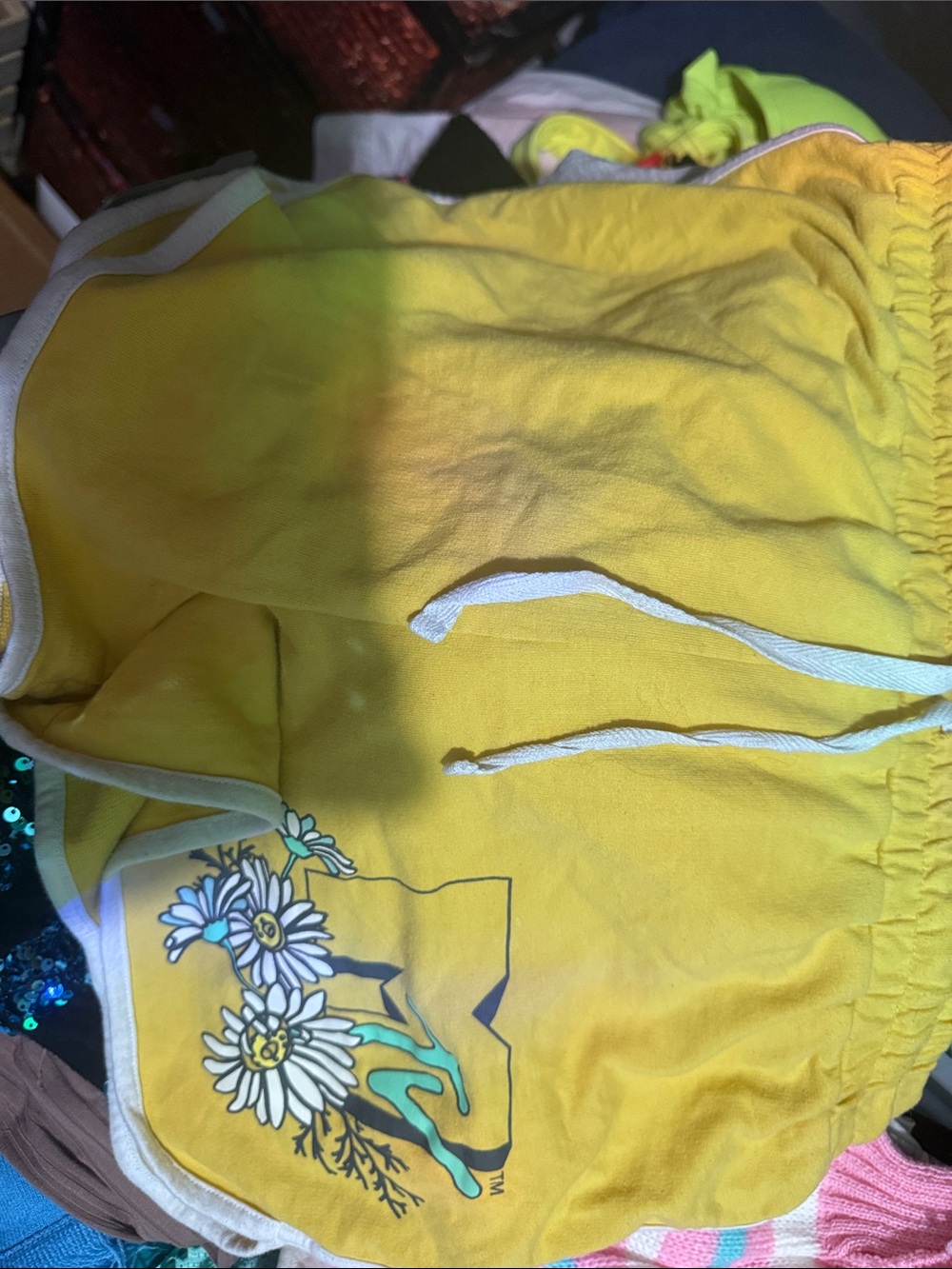MTV Yellow Daisy Trim Drawstring Shorts